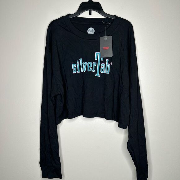 Levi’s Silver Tab Black Cropped Long Sleeve Shirt Medium - Picture 2 of 7